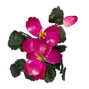 Vintage Japan Carved Stone Jade Bonsai Flowering  Tree